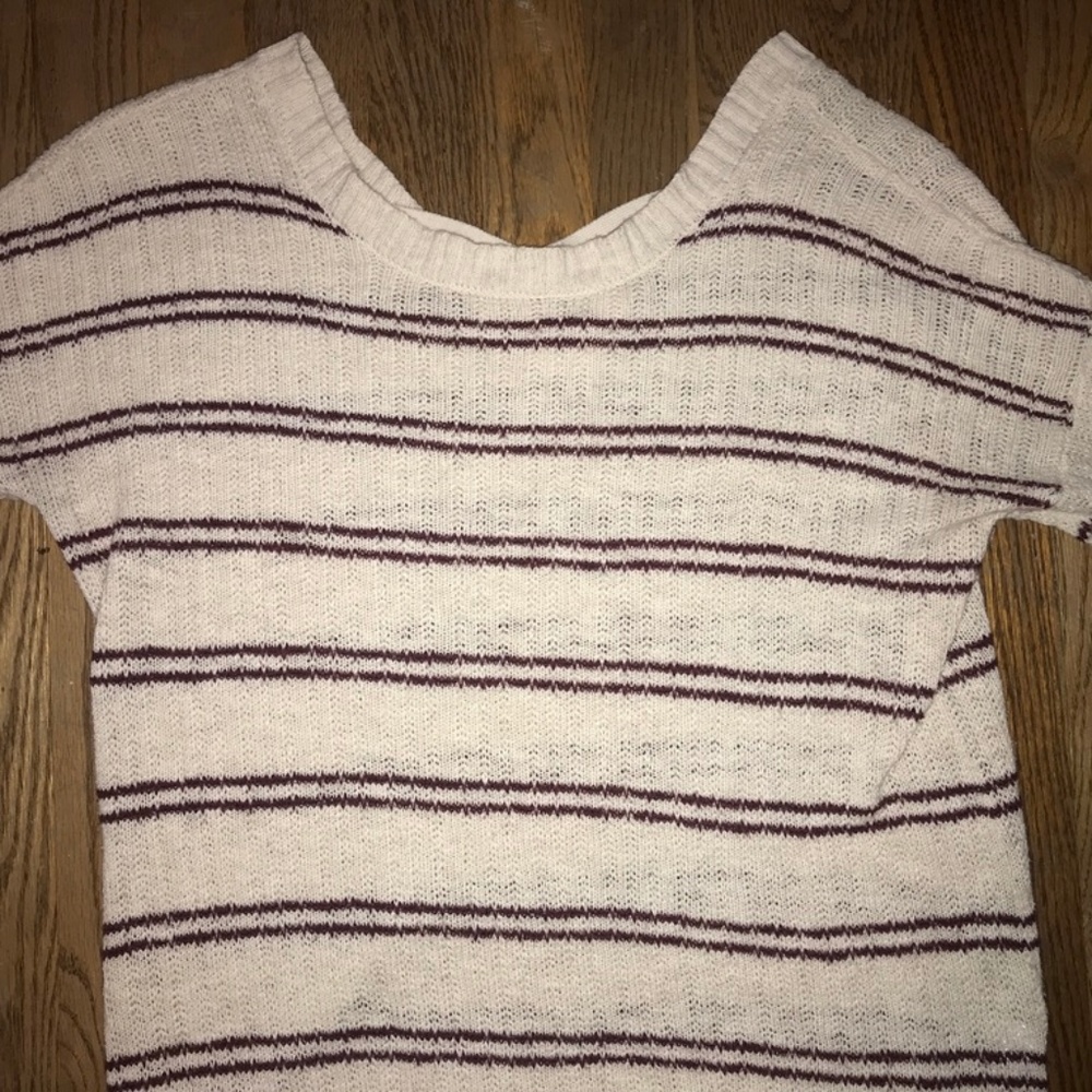 Casual cream striped knit sweater